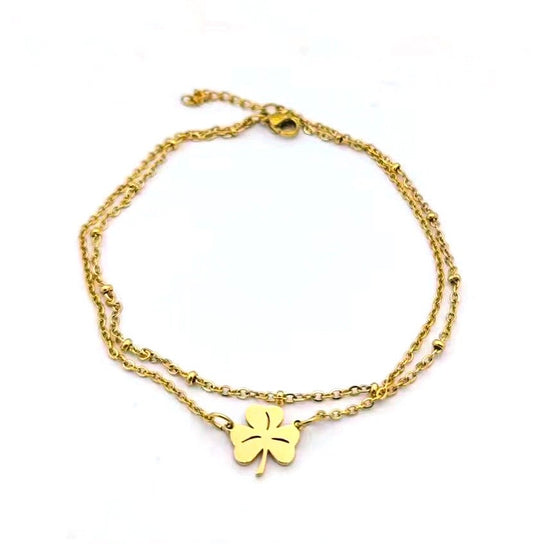 Double Chain Shamrock Anklet