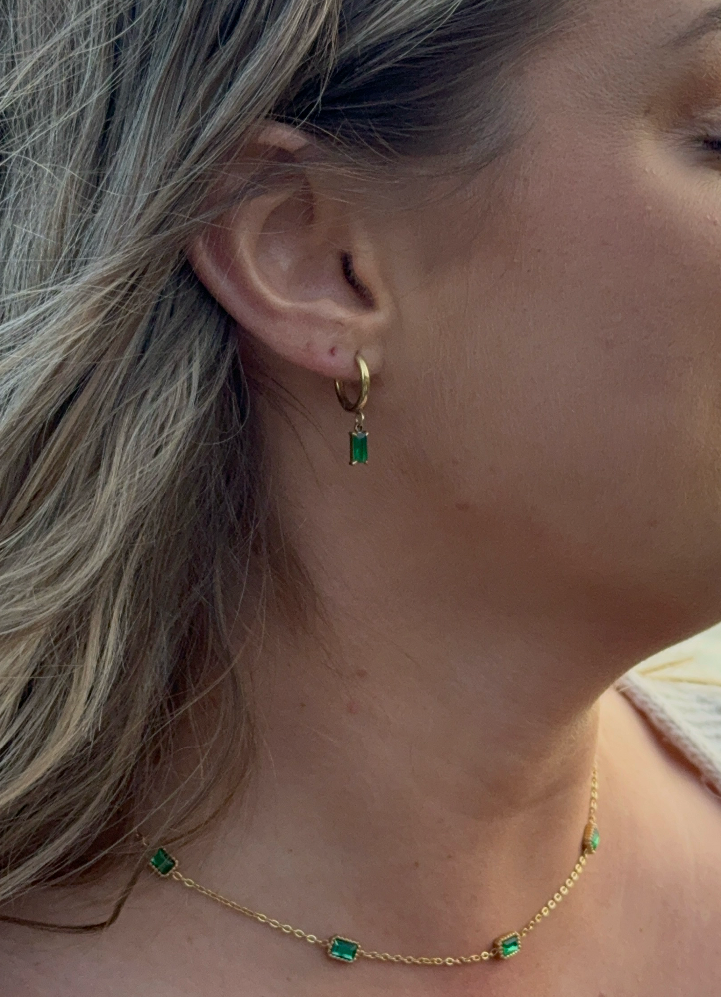 Emerald Hoop Earrings